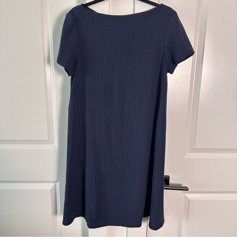 MM LaFleur (S) Lucille Navy Blue Pinstripe Dress Short Sleeve Carolyn B Kennedy - Picture 2 of 10